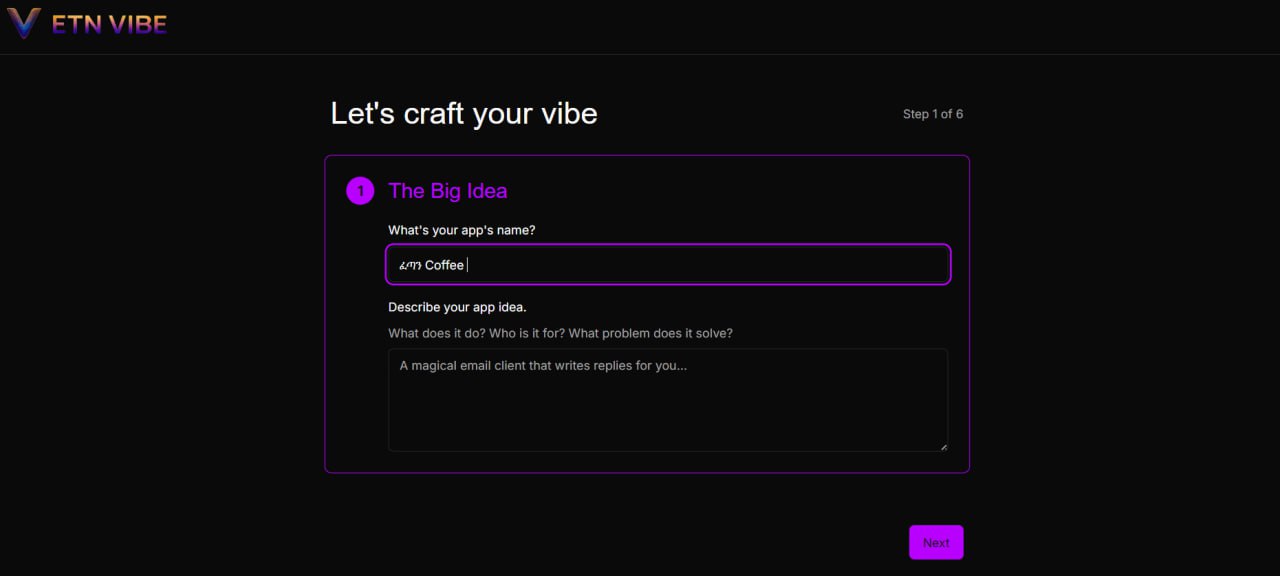 A preview of the ETN Vibe user interface showing beta